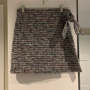 Loft tweed side tie faux wrap mini skirt.
